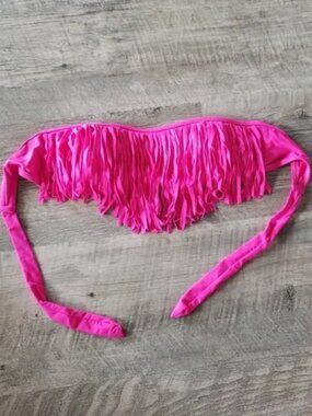 NWOT Pink Fringe Bandeau Bikini Swim Top.